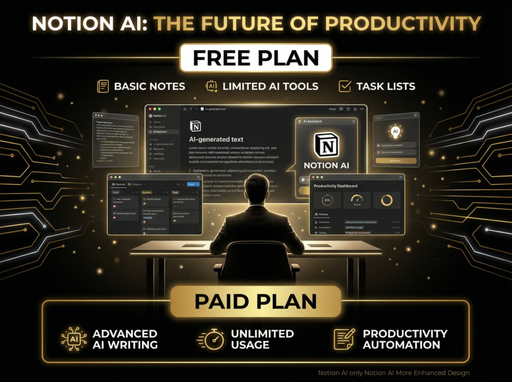 firefly geminiflash create a premium vip style horizontal blog banner about notion ai, an advanced ai pro 143869